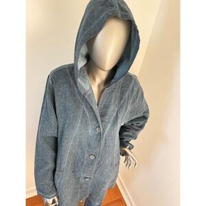 Focus Casual‎ Life Blue Hooded Jacket Lagenlook Artsy Lightweight Tunic Jacket L
